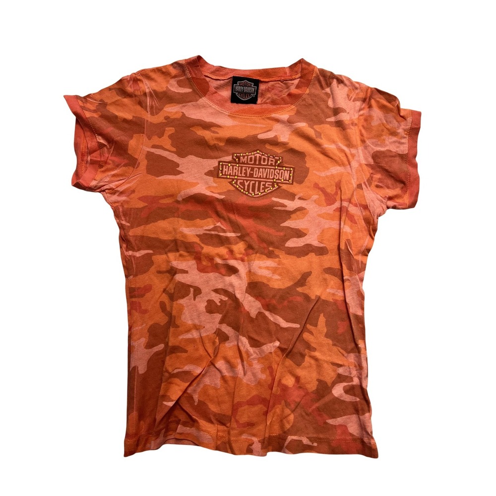 Harley-Davidson Shirt Womens Medium Camo Rhinestone Bar Shield Deadwood SD‎ Logo